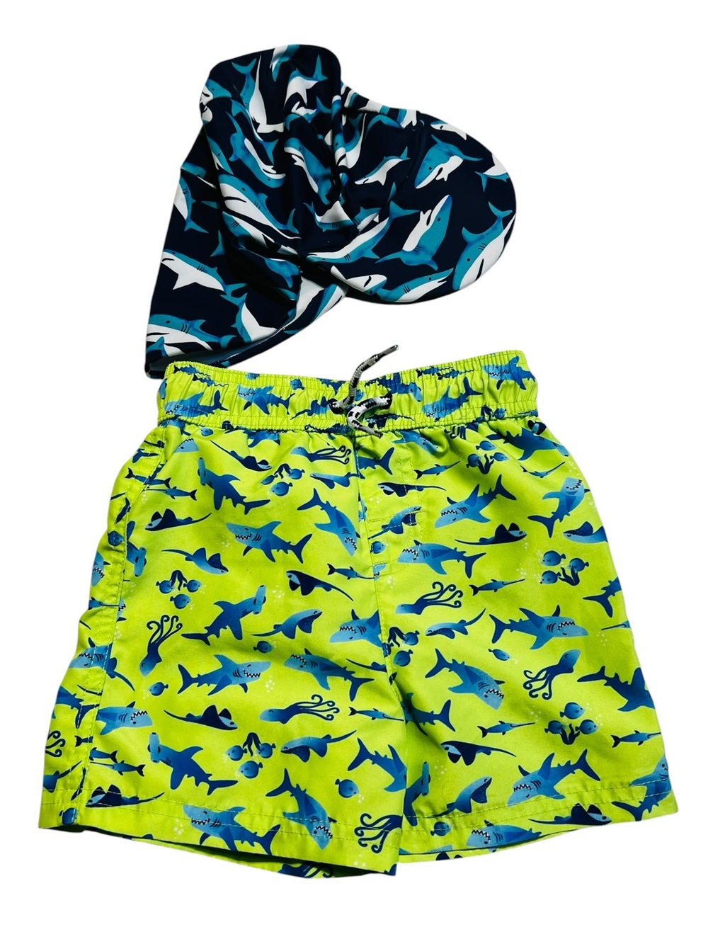 George Boys 2Y Neon Yellow &‎ Blue Shark Swim Trunks